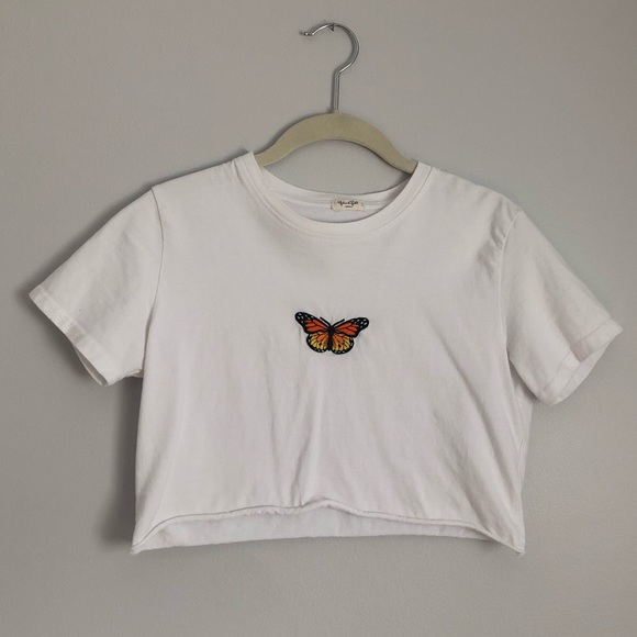 Brandy Melville white crop butterfly tee - Picture 2 of 4